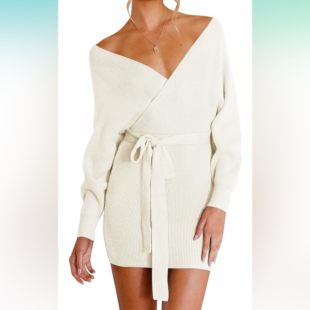 Deep V Sweater Mini Dress